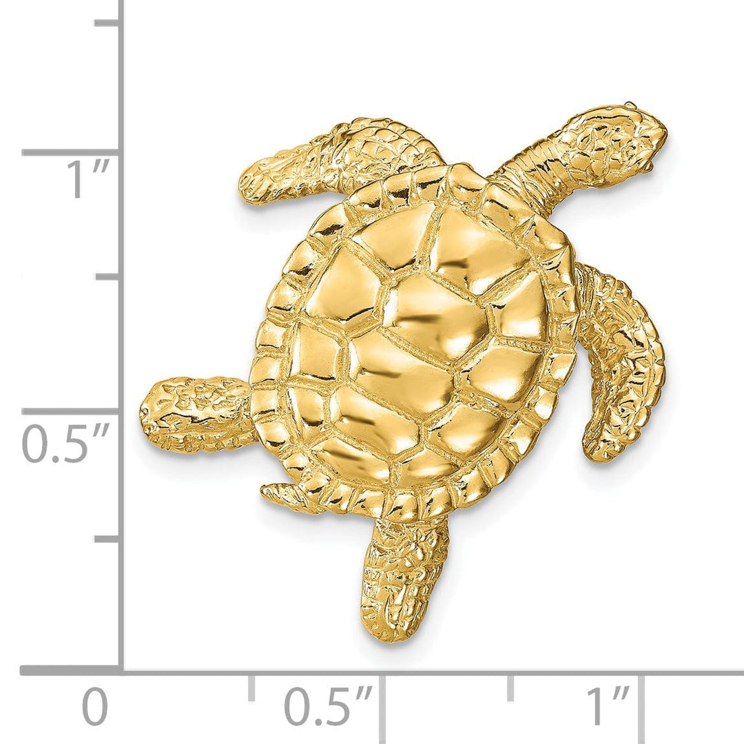 Lovely Rita's Pendants & Charms 14k Yellow Gold Textured and Polished Finish Solid Sea Turtle Slide. Fits up to 8mm Omega or 10mm Fancy Omega.