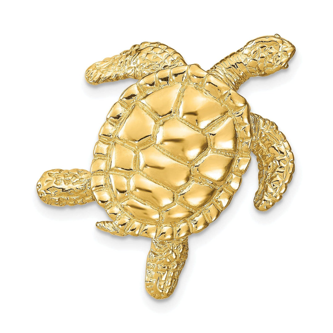 Lovely Rita's Pendants & Charms 14k Yellow Gold Textured and Polished Finish Solid Sea Turtle Slide. Fits up to 8mm Omega or 10mm Fancy Omega.