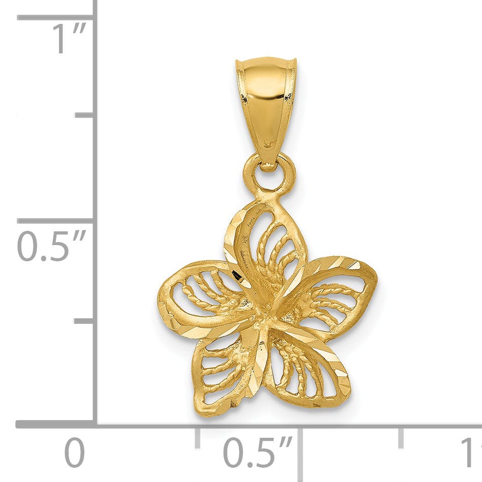 Lovely Rita's Pendants & Charms 14k Yellow Gold Textured Back Beaded Polished Finish Diamond-cut Plumeria Flower Charm Pendant