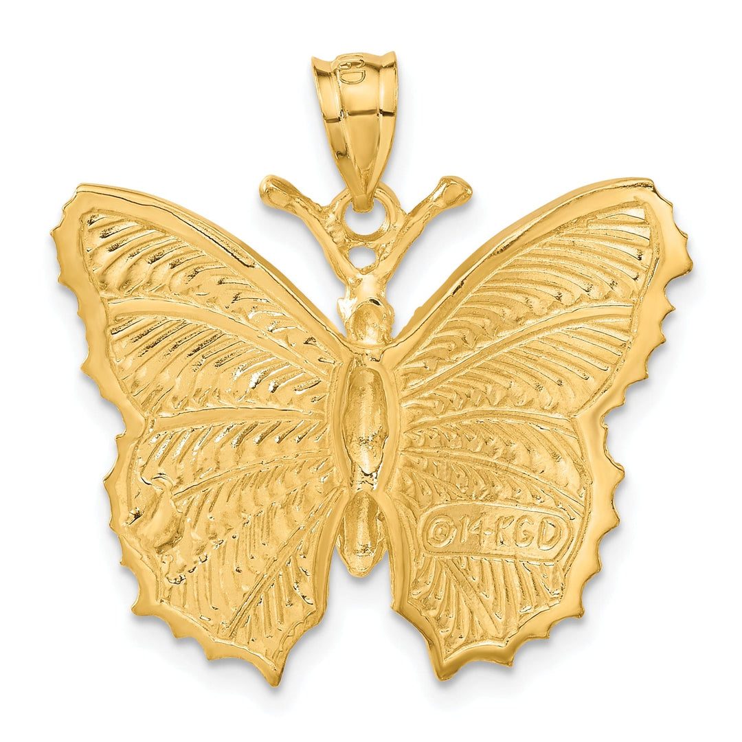 Lovely Rita's Pendants & Charms 14k Yellow Gold Textured Back Casted Solid Polished Finish Butterfly Charm Pendant