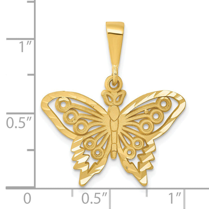 Lovely Rita's Pendants & Charms 14k Yellow Gold Textured Back Diamond-cut Solid Polished and Brushed Finish Butterfly Charm Pendant