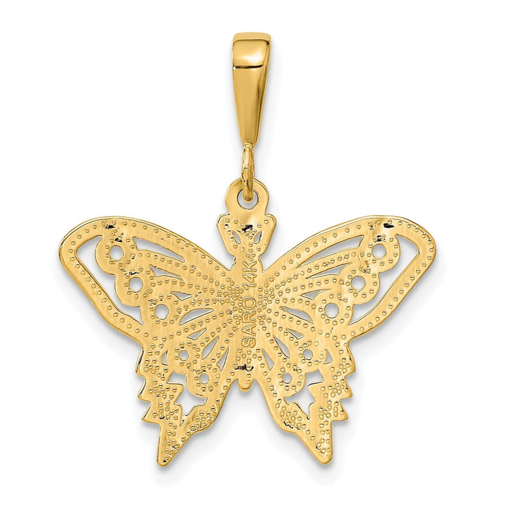 Lovely Rita's Pendants & Charms 14k Yellow Gold Textured Back Diamond-cut Solid Polished and Brushed Finish Butterfly Charm Pendant