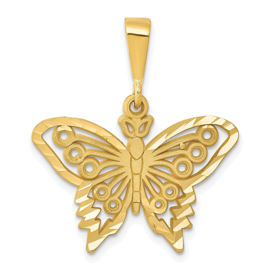 Lovely Rita's Pendants & Charms 14k Yellow Gold Textured Back Diamond-cut Solid Polished and Brushed Finish Butterfly Charm Pendant