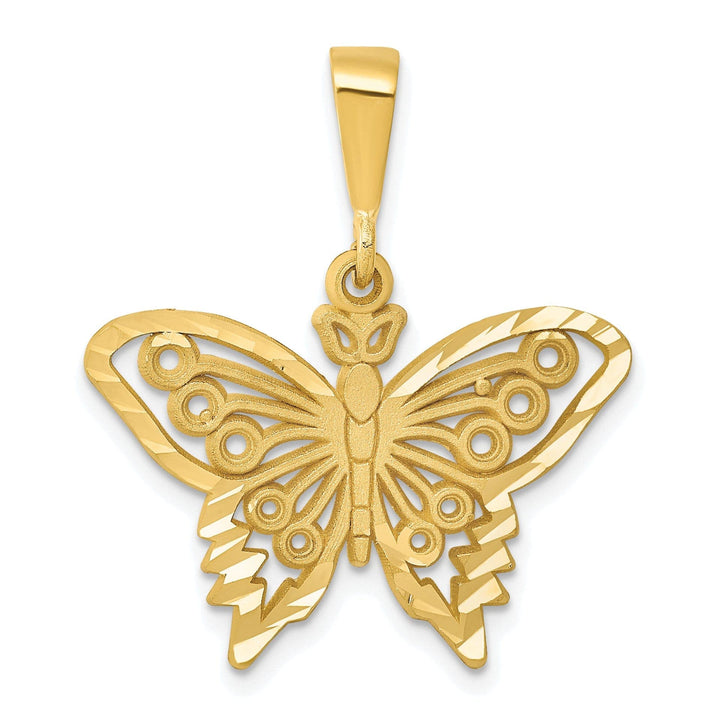 Lovely Rita's Pendants & Charms 14k Yellow Gold Textured Back Diamond-cut Solid Polished and Brushed Finish Butterfly Charm Pendant