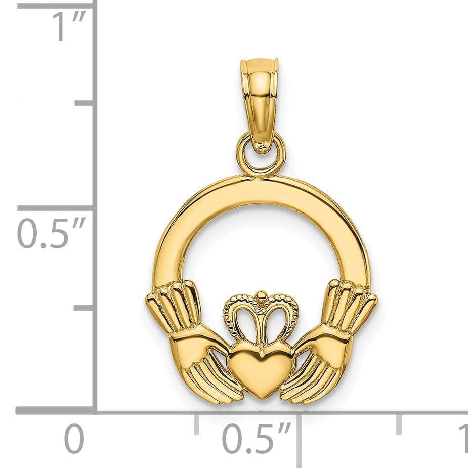 Lovely Rita's Pendants & Charms 14k Yellow Gold Textured Back Polished Finish Claddagh Design Charm Pendant