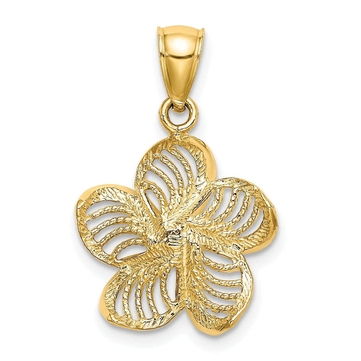 Lovely Rita's Pendants & Charms 14k Yellow Gold Textured Back Solid Beaded Polished Finish Plumeria Flower Charm Pendant