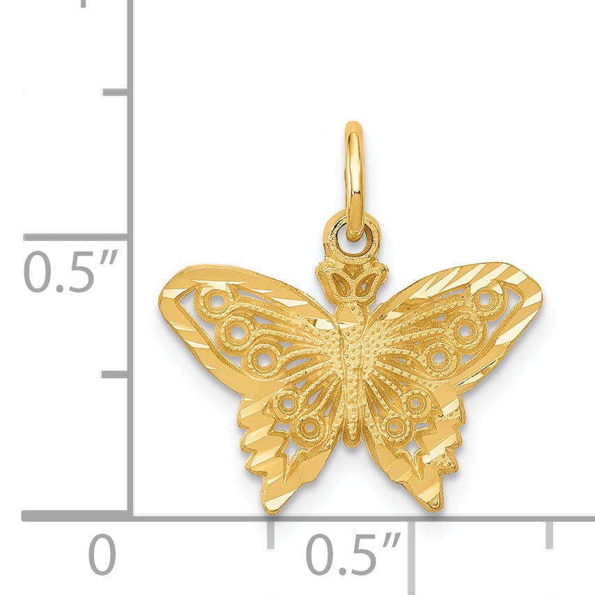 Lovely Rita's Pendants & Charms 14k Yellow Gold Textured Back Solid Brushed Finish Diamond-cut Butterfly Charm Pendant