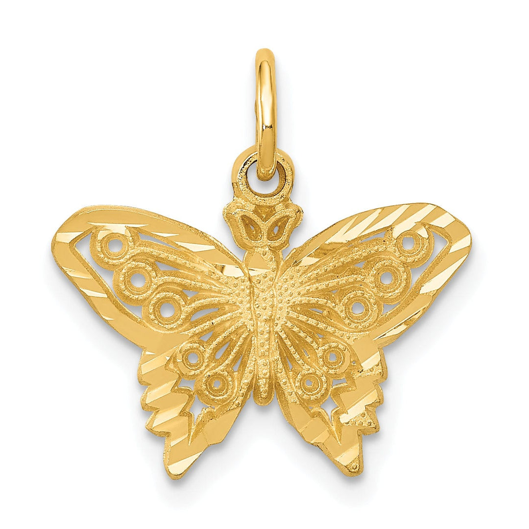 Lovely Rita's Pendants & Charms 14k Yellow Gold Textured Back Solid Brushed Finish Diamond-cut Butterfly Charm Pendant