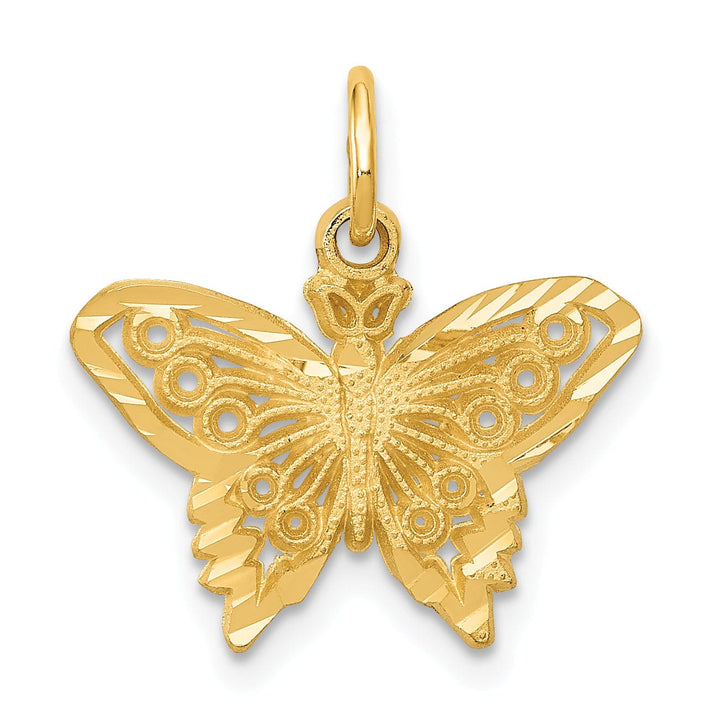 Lovely Rita's Pendants & Charms 14k Yellow Gold Textured Back Solid Brushed Finish Diamond-cut Butterfly Charm Pendant