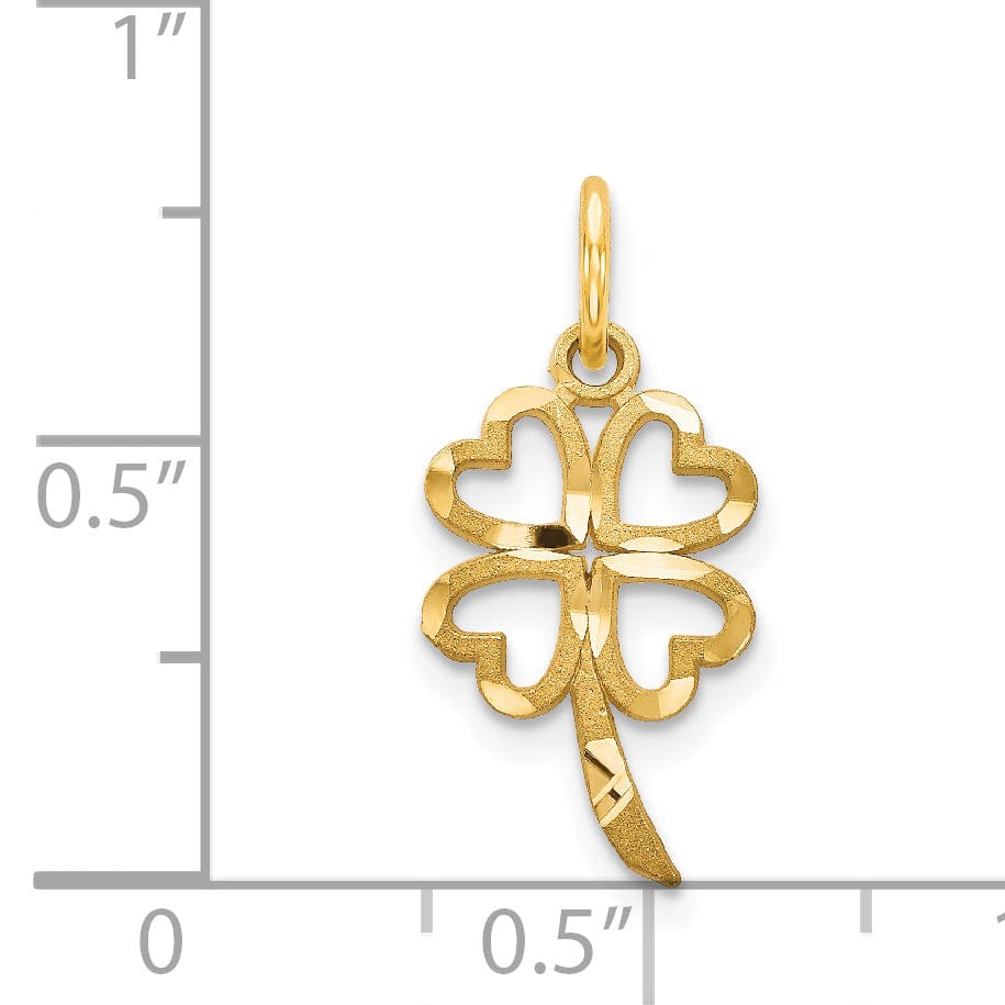 Lovely Rita's Pendants & Charms 14k Yellow Gold Textured Brushed Diamond Cut Finish 4 Leaf Clover Heart Design Charm Pendant