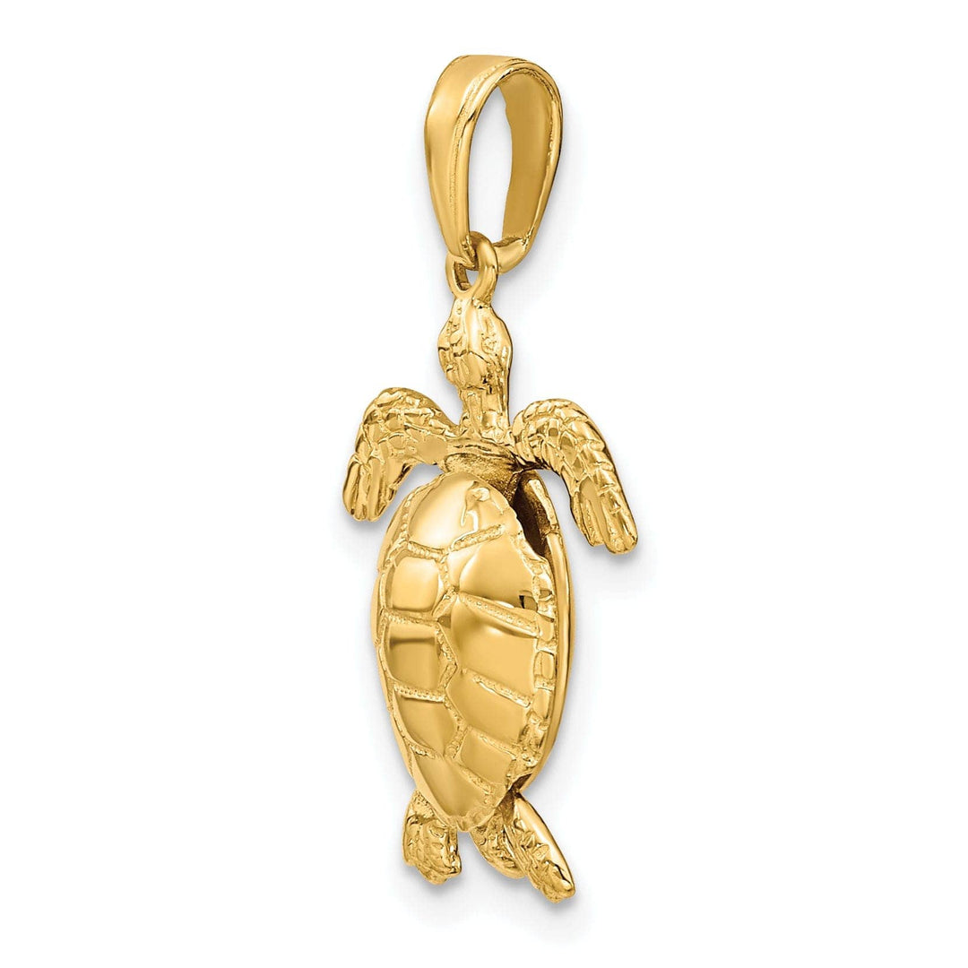 Lovely Rita's Pendants & Charms 14K Yellow Gold Textured Casted Solid Polished Finish 3D Moveable Men's Turtle Charm Pendant