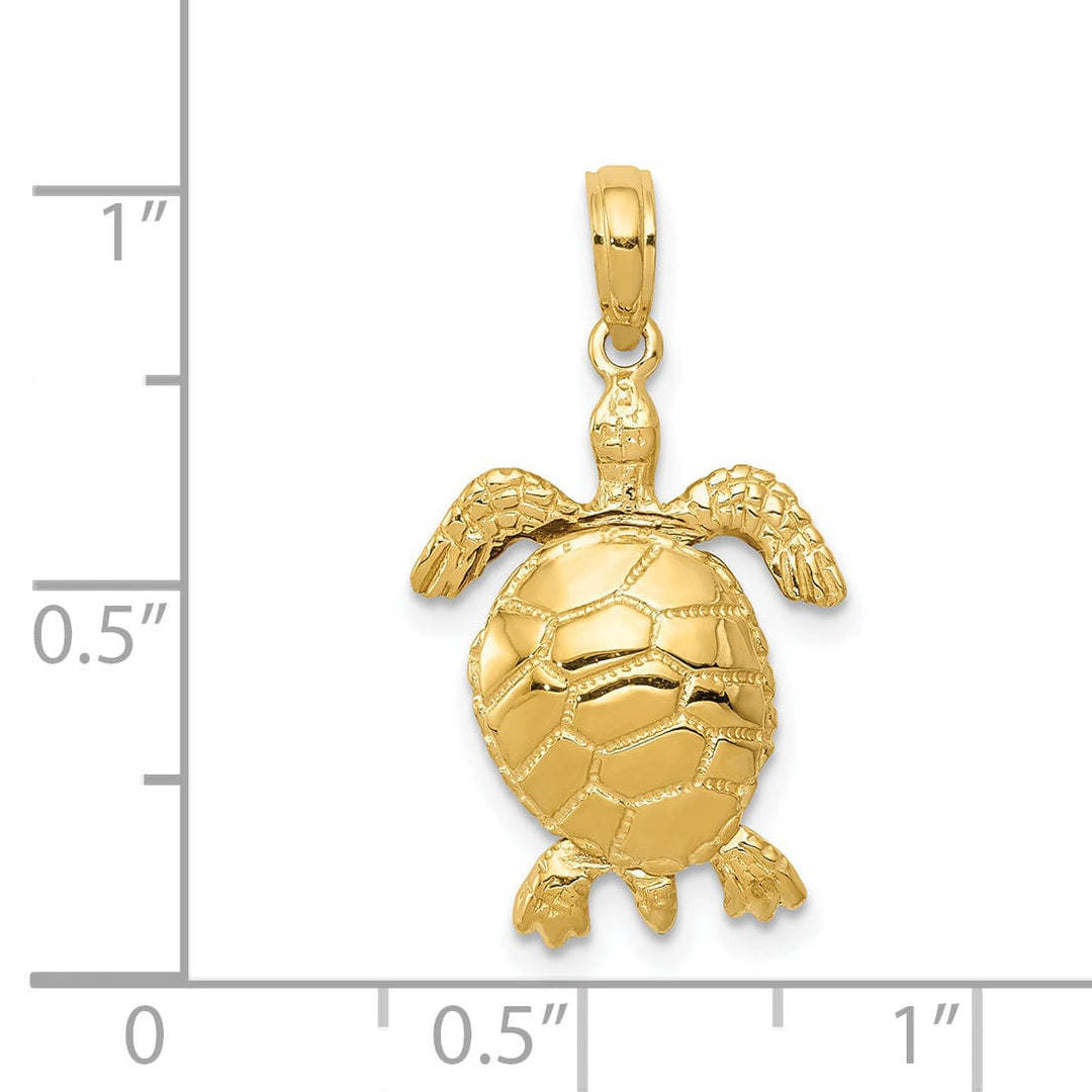 Lovely Rita's Pendants & Charms 14K Yellow Gold Textured Casted Solid Polished Finish 3D Moveable Men's Turtle Charm Pendant