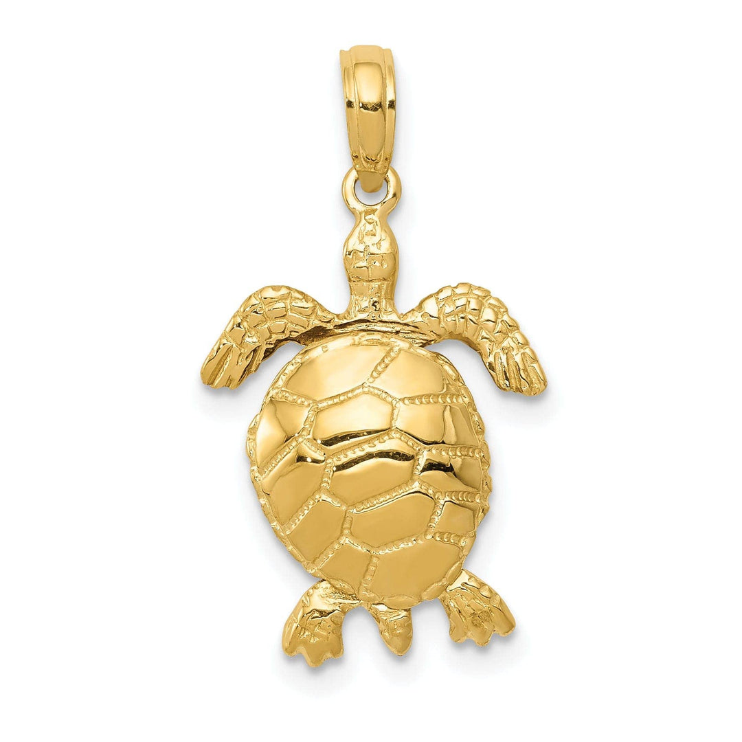 Lovely Rita's Pendants & Charms 14K Yellow Gold Textured Casted Solid Polished Finish 3D Moveable Men's Turtle Charm Pendant
