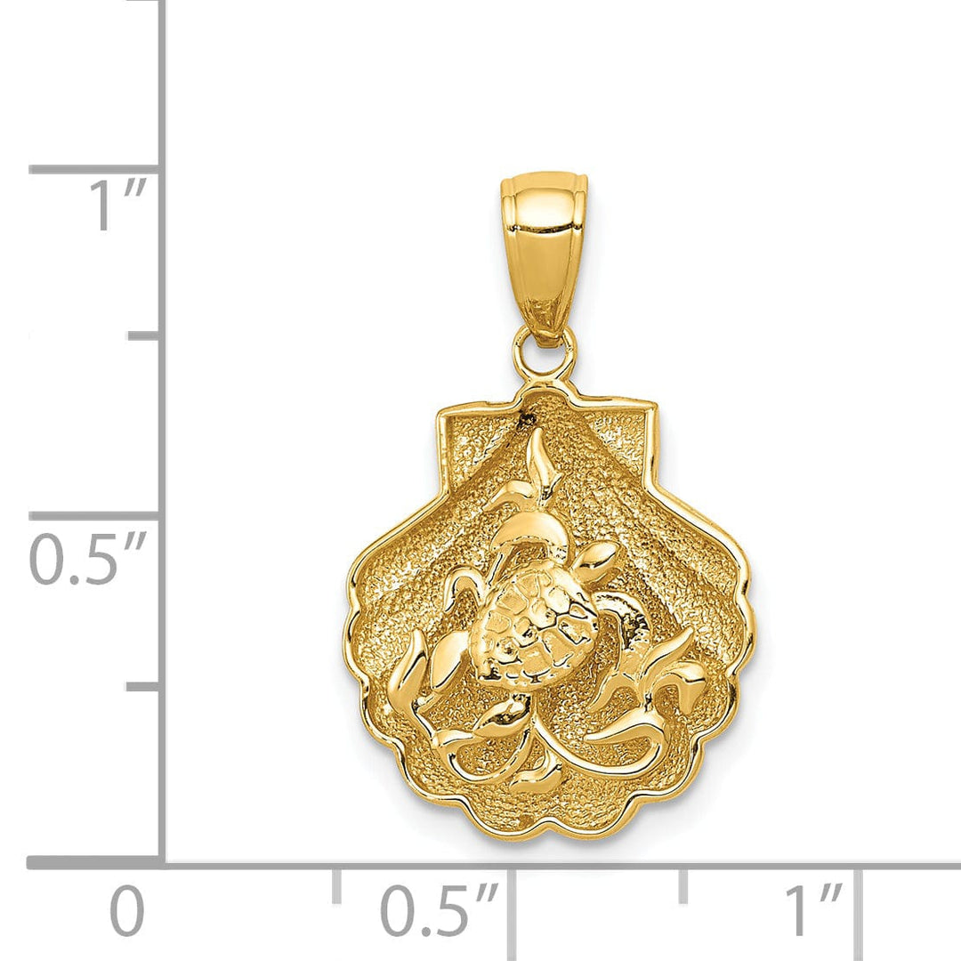 Lovely Rita's Pendants & Charms 14k Yellow Gold Textured Casted Solid Polished Finish Sea Turtle in a Shell Charm Pendant