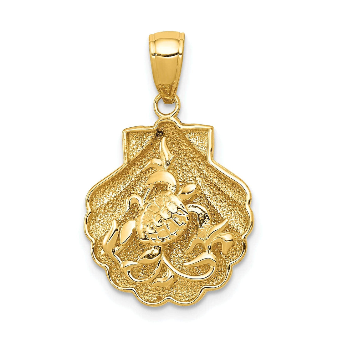 Lovely Rita's Pendants & Charms 14k Yellow Gold Textured Casted Solid Polished Finish Sea Turtle in a Shell Charm Pendant