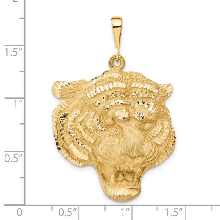 Lovely Rita's Pendants & Charms 14k Yellow Gold Textured Diamond Cut Finish Tigers Head Design Charm Pendant