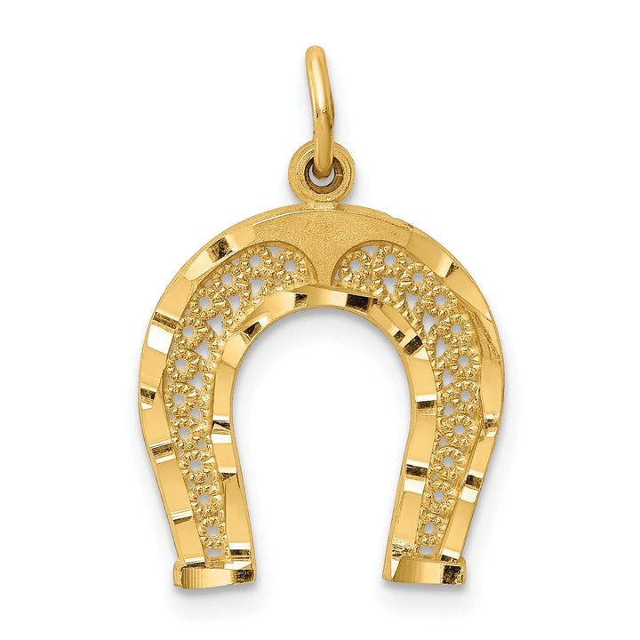 Lovely Rita's Pendants & Charms 14k Yellow Gold Textured Diamond Cut Polished Finish Horseshoe Charm Pendant