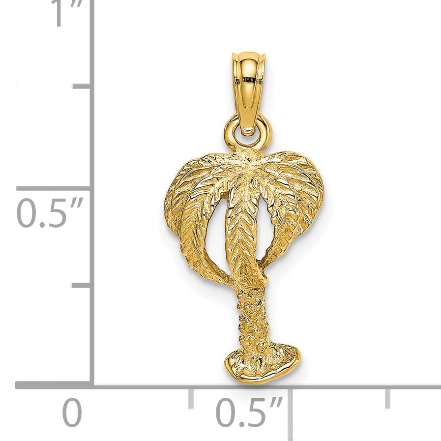 Lovely Rita's Pendants & Charms 14K Yellow Gold Textured Finish Open Back 2-Dimensional Textured Palm Tree Charm Pendant