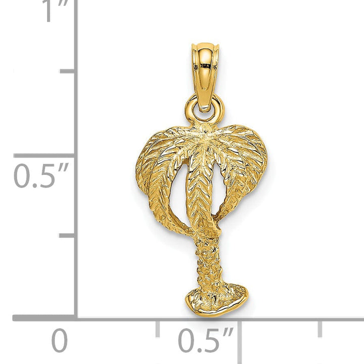 Lovely Rita's Pendants & Charms 14K Yellow Gold Textured Finish Open Back 2-Dimensional Textured Palm Tree Charm Pendant
