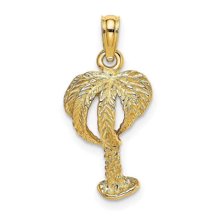 Lovely Rita's Pendants & Charms 14K Yellow Gold Textured Finish Open Back 2-Dimensional Textured Palm Tree Charm Pendant