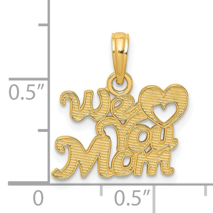 Lovely Rita's Pendants & Charms 14k Yellow Gold Textured Finish WE HEART YOU MOM with Heart Design Charm Pendant