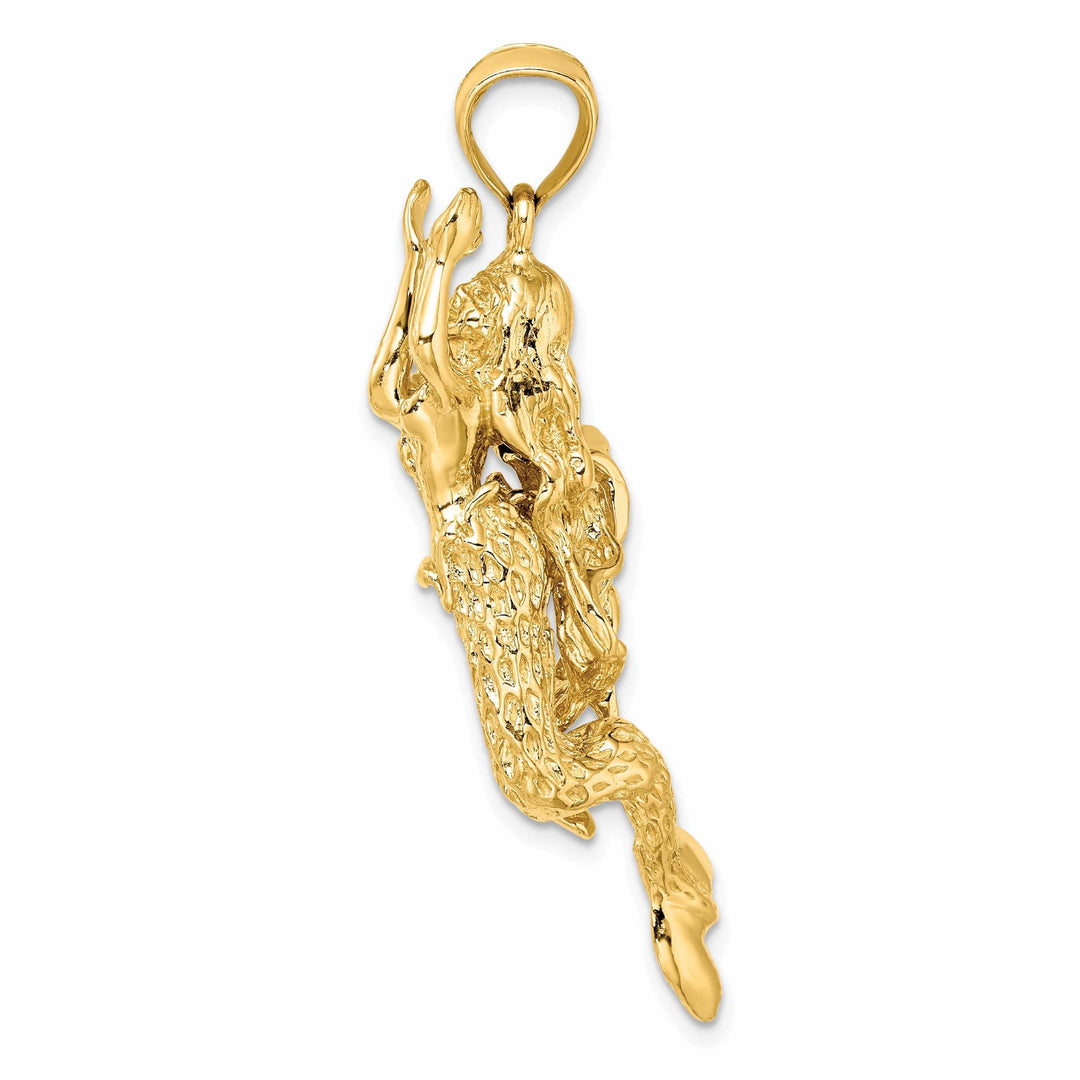 Lovely Rita's Pendants & Charms 14K Yellow Gold Textured Finish3-Dimensional Large Size Mermaid Charm Pendant
