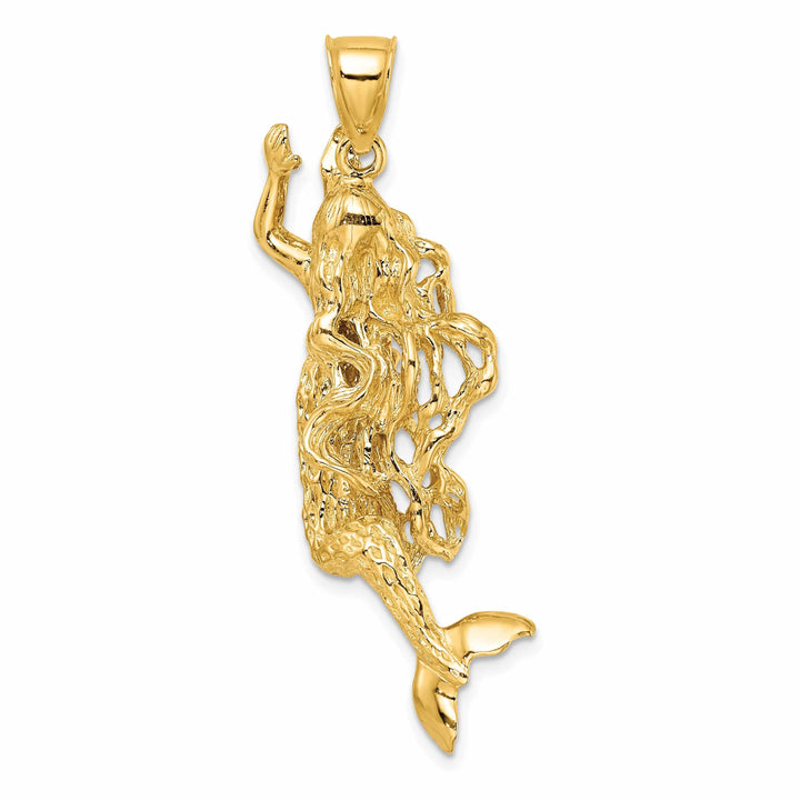 Lovely Rita's Pendants & Charms 14K Yellow Gold Textured Finish3-Dimensional Large Size Mermaid Charm Pendant