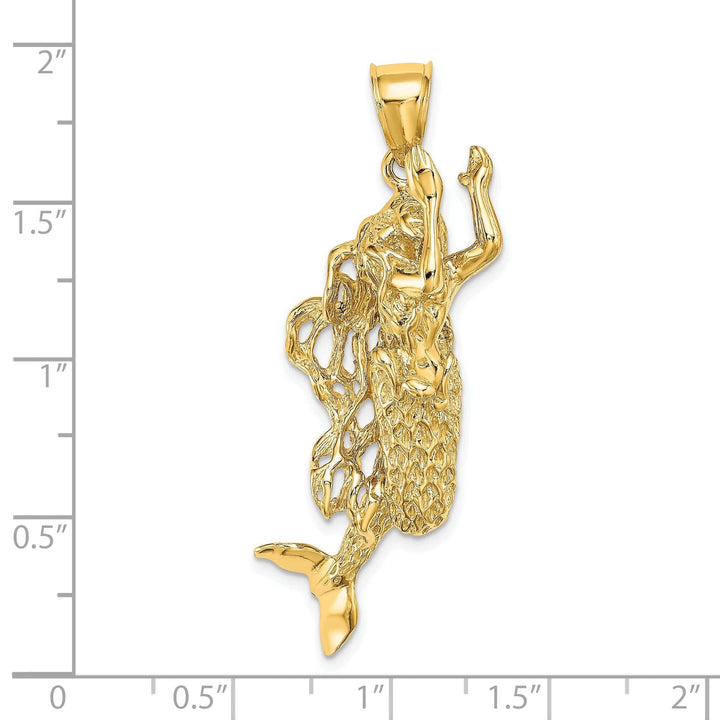Lovely Rita's Pendants & Charms 14K Yellow Gold Textured Finish3-Dimensional Large Size Mermaid Charm Pendant