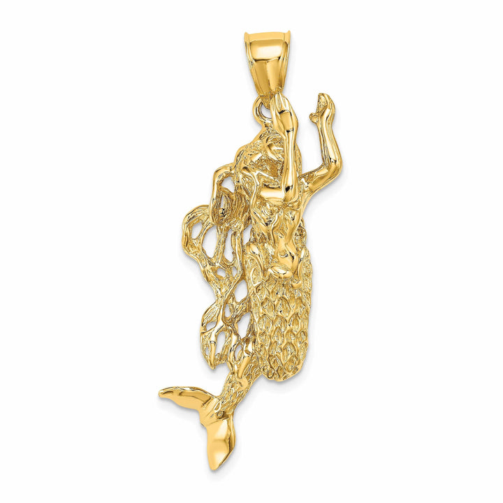 Lovely Rita's Pendants & Charms 14K Yellow Gold Textured Finish3-Dimensional Large Size Mermaid Charm Pendant