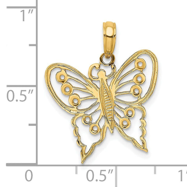 Lovely Rita's Pendants & Charms 14k Yellow Gold Textured Open Back Solid Polished Finish Cut-Out Butterfly Charm Pendant