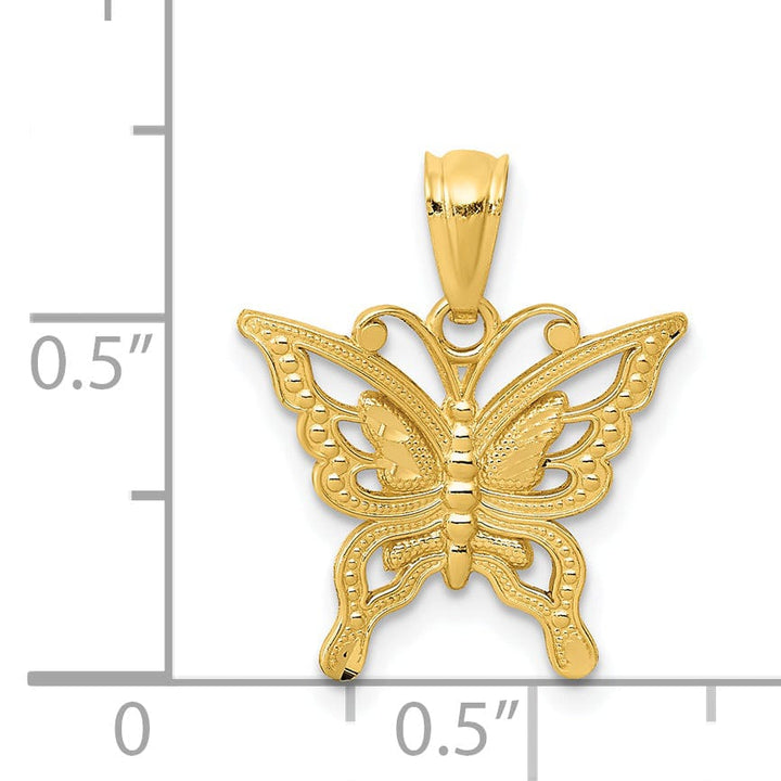 Lovely Rita's Pendants & Charms 14k Yellow Gold Textured Open Back Solid Polished Finish Diamond-cut Butterfly Charm Pendant