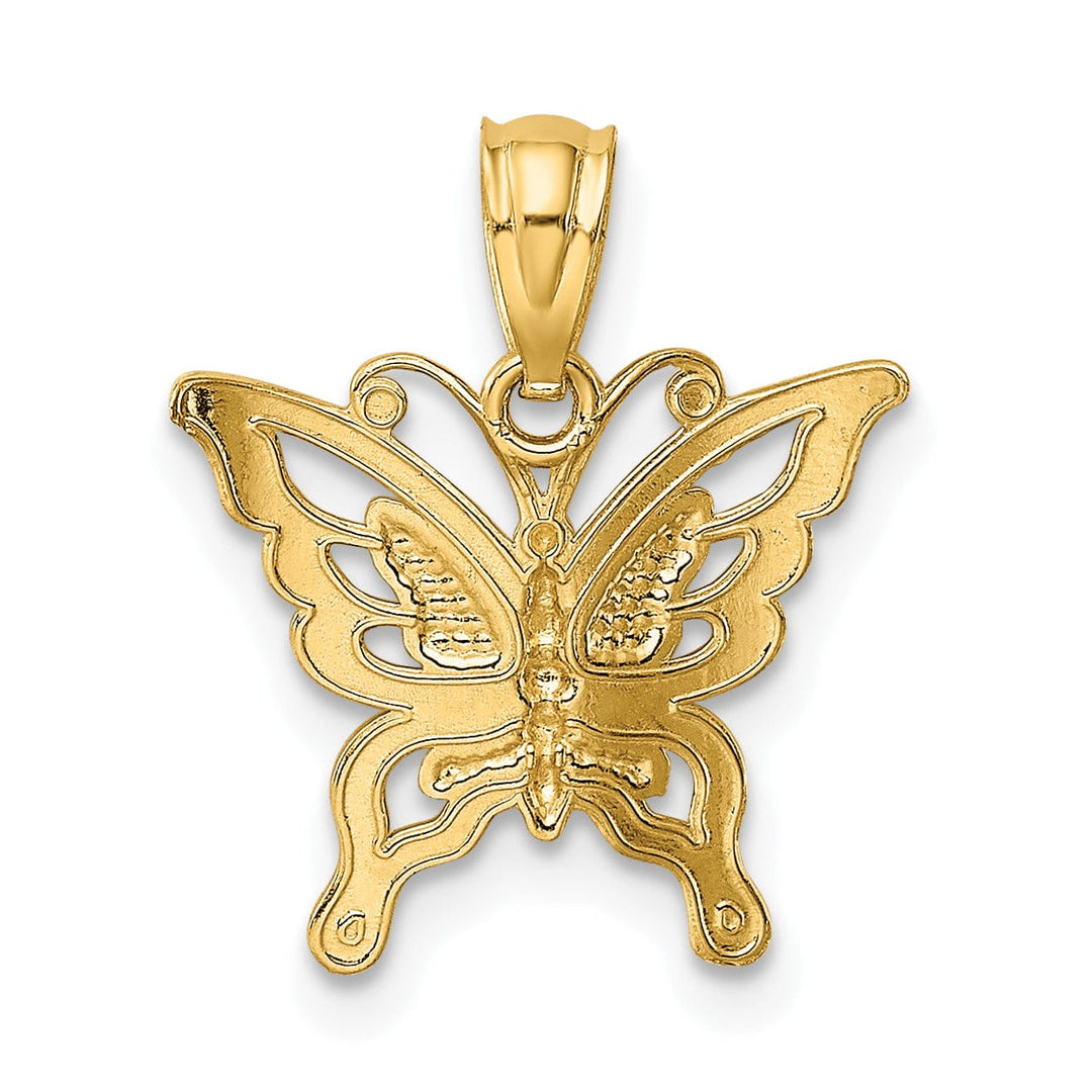 Lovely Rita's Pendants & Charms 14k Yellow Gold Textured Open Back Solid Polished Finish Diamond-cut Butterfly Charm Pendant