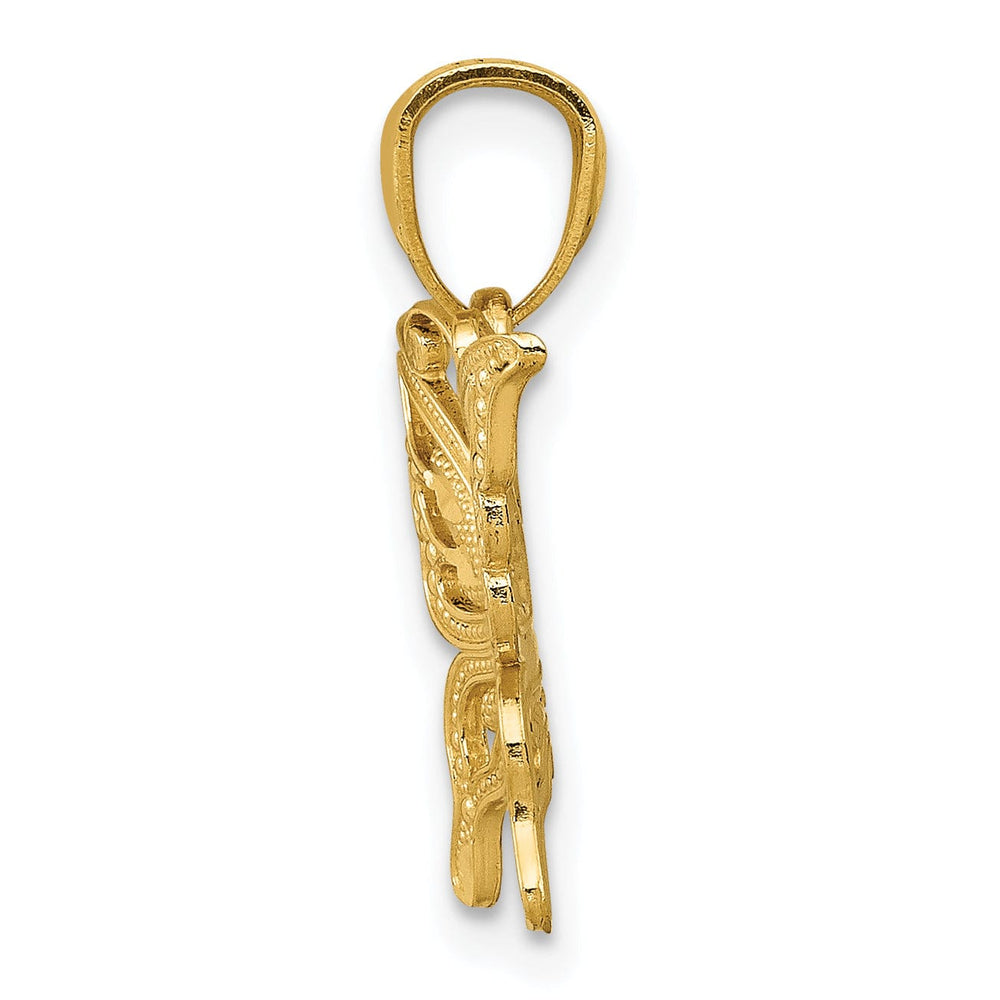 Lovely Rita's Pendants & Charms 14k Yellow Gold Textured Open Back Solid Polished Finish Diamond-cut Butterfly Charm Pendant