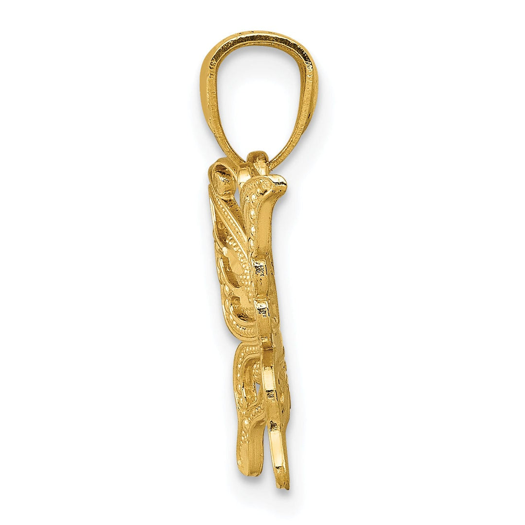 Lovely Rita's Pendants & Charms 14k Yellow Gold Textured Open Back Solid Polished Finish Diamond-cut Butterfly Charm Pendant