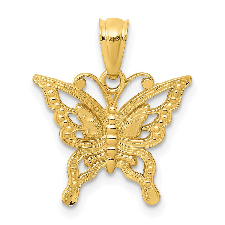 Lovely Rita's Pendants & Charms 14k Yellow Gold Textured Open Back Solid Polished Finish Diamond-cut Butterfly Charm Pendant