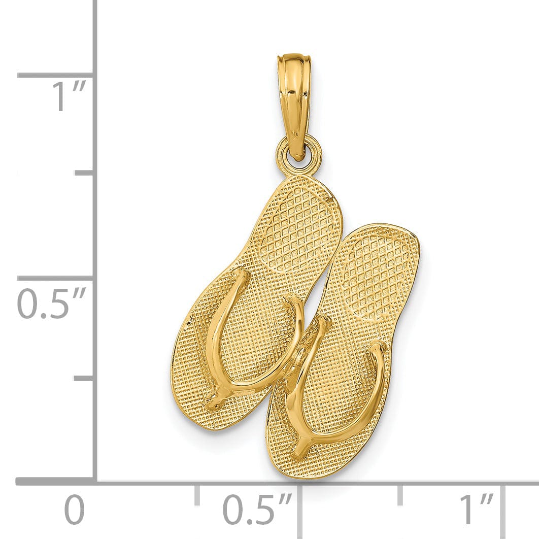 Lovely Rita's Pendants & Charms 14K Yellow Gold Textured Polished 3-Dimensional Saint THOMAS Reversible Flip Flop Sandles Charm Pendant