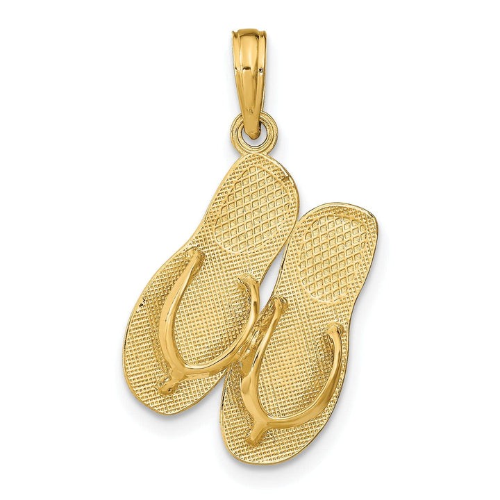 Lovely Rita's Pendants & Charms 14K Yellow Gold Textured Polished 3-Dimensional Saint THOMAS Reversible Flip Flop Sandles Charm Pendant