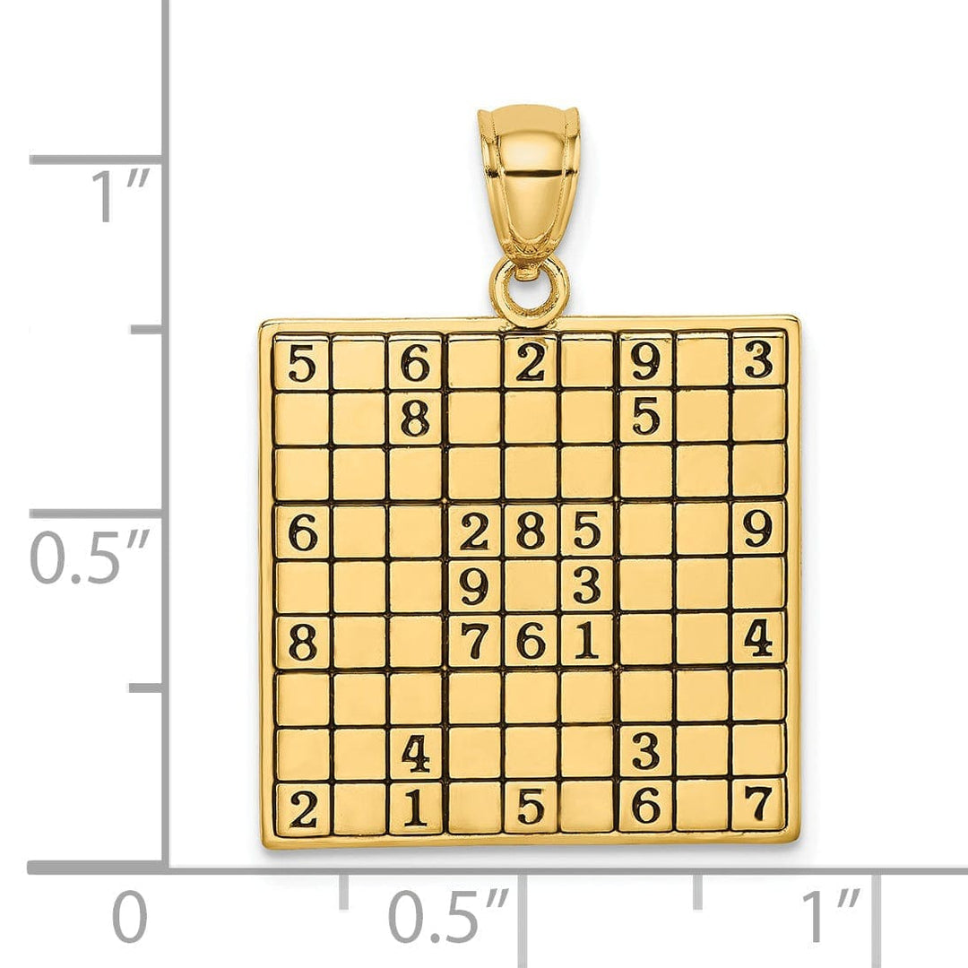 Lovely Rita's Pendants & Charms 14K Yellow Gold Textured Polished Antiqued Finish Sudoku Game Board Charm Pendant