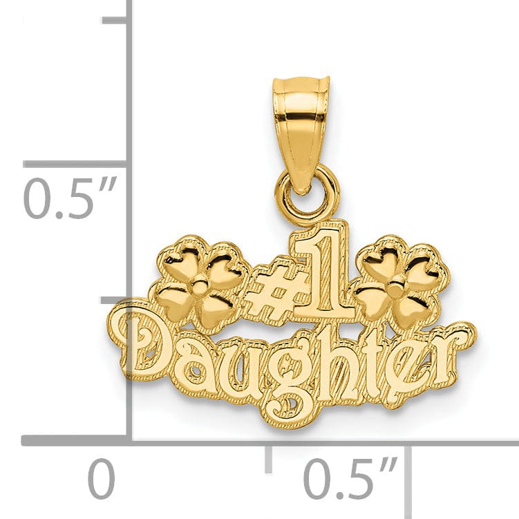 Lovely Rita's Pendants & Charms 14k Yellow Gold Textured Polished Finish #1 DAUGHTER with Flowers Design Charm Pendant