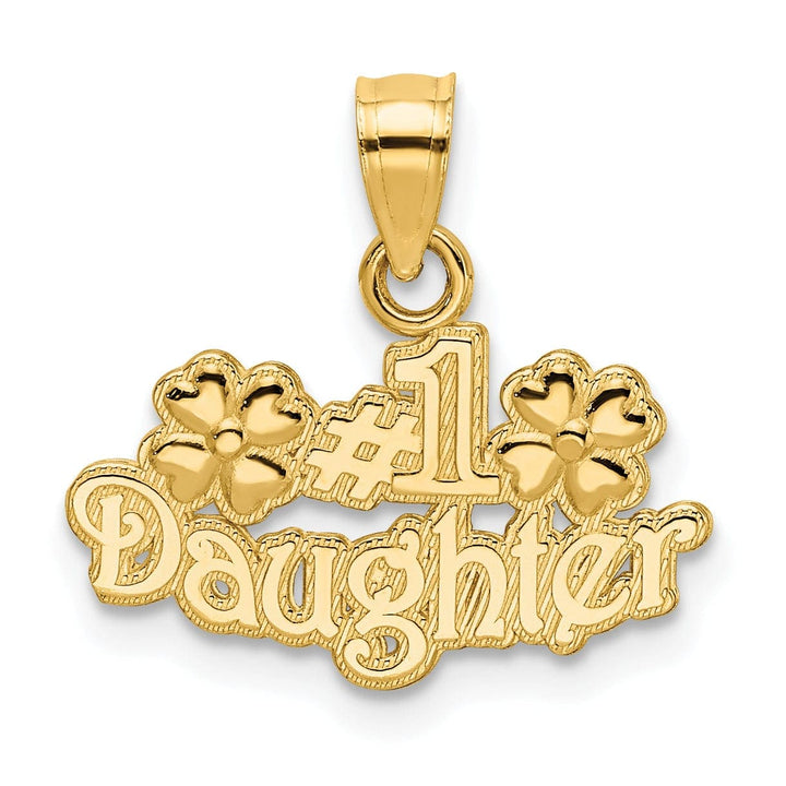 Lovely Rita's Pendants & Charms 14k Yellow Gold Textured Polished Finish #1 DAUGHTER with Flowers Design Charm Pendant