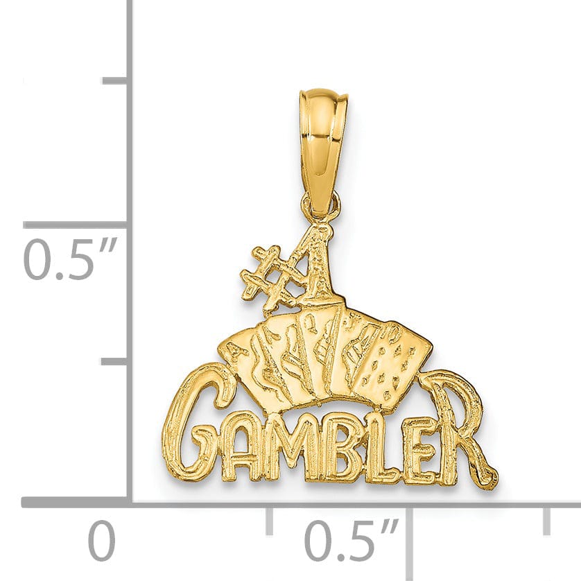 Lovely Rita's Pendants & Charms 14K Yellow Gold Textured Polished Finish #1 GAMBLER With Playing Cards Design Charm Pendant