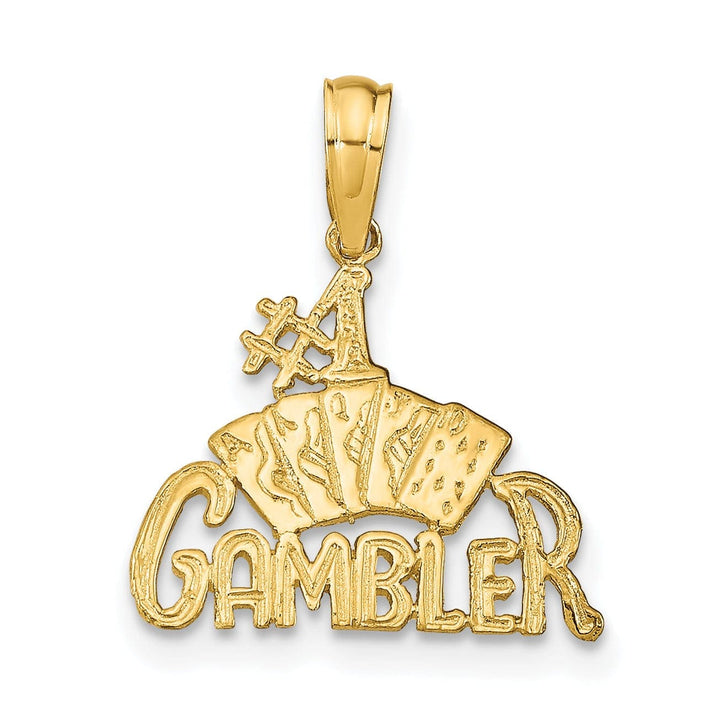 Lovely Rita's Pendants & Charms 14K Yellow Gold Textured Polished Finish #1 GAMBLER With Playing Cards Design Charm Pendant