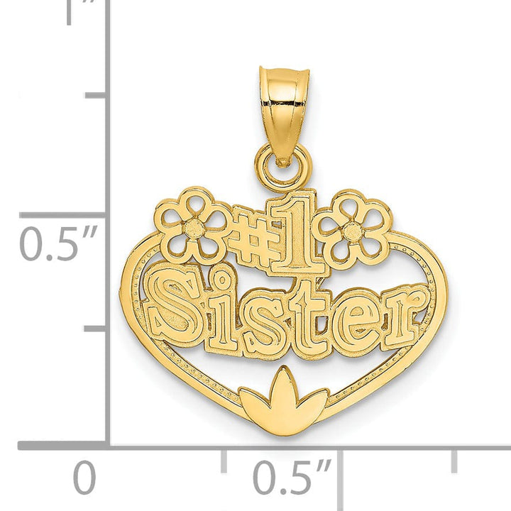 Lovely Rita's Pendants & Charms 14K Yellow Gold Textured Polished Finish #1 SISTER in Heart Design Charm Pendant