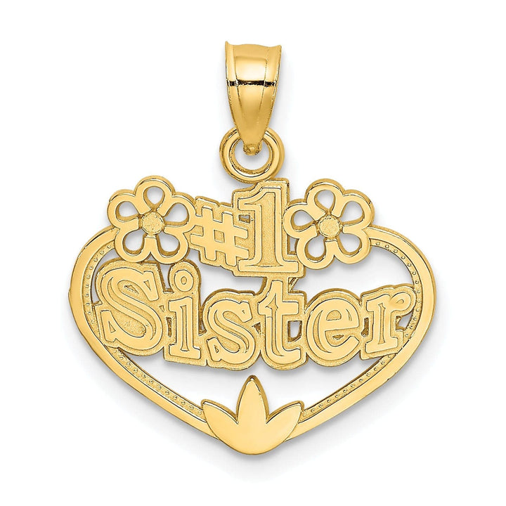 Lovely Rita's Pendants & Charms 14K Yellow Gold Textured Polished Finish #1 SISTER in Heart Design Charm Pendant