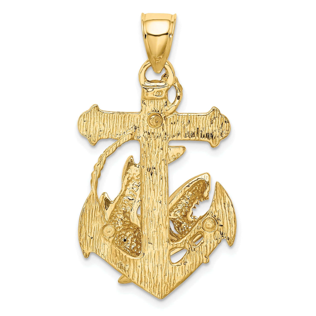 Lovely Rita's Pendants & Charms 14K Yellow Gold Textured Polished Finish 2-Dimensional Anchor with Shark Design Charm Pendant