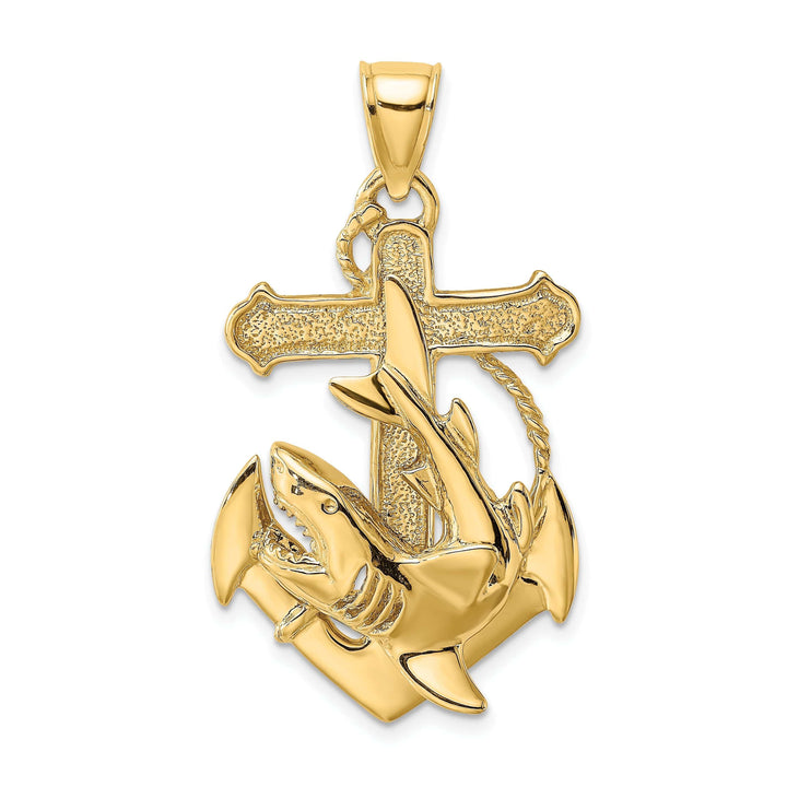 Lovely Rita's Pendants & Charms 14K Yellow Gold Textured Polished Finish 2-Dimensional Anchor with Shark Design Charm Pendant