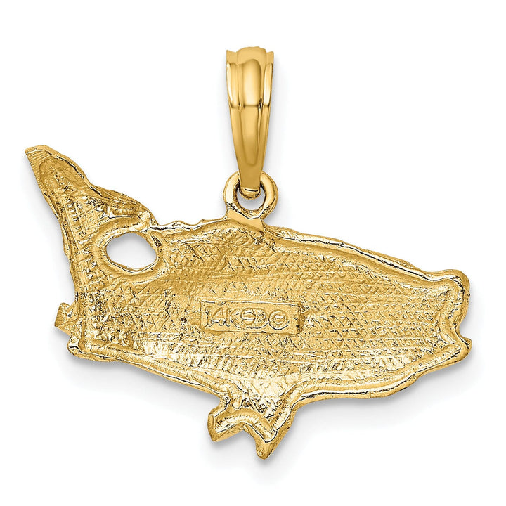 Lovely Rita's Pendants & Charms 14K Yellow Gold Textured Polished Finish 2-Dimensional Bass Fish with Tail Up Design Charm Pendant