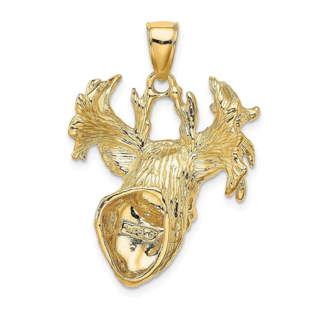 Lovely Rita's Pendants & Charms 14K Yellow Gold Textured Polished Finish 2-Dimensional Deer Head with Antlers Charm Pendant