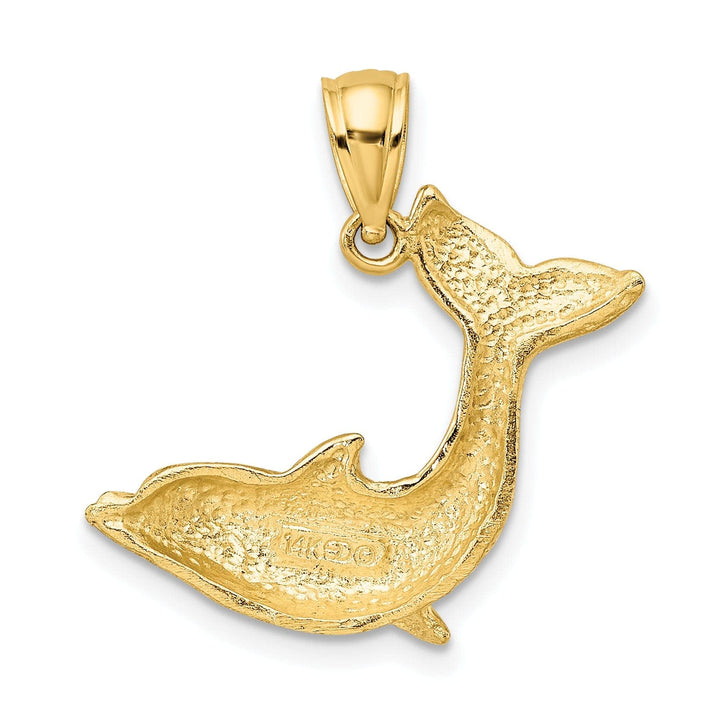 Lovely Rita's Pendants & Charms 14K Yellow Gold Textured Polished Finish 2-Dimensional Dolphin Flapping its Tail Charm Pendant