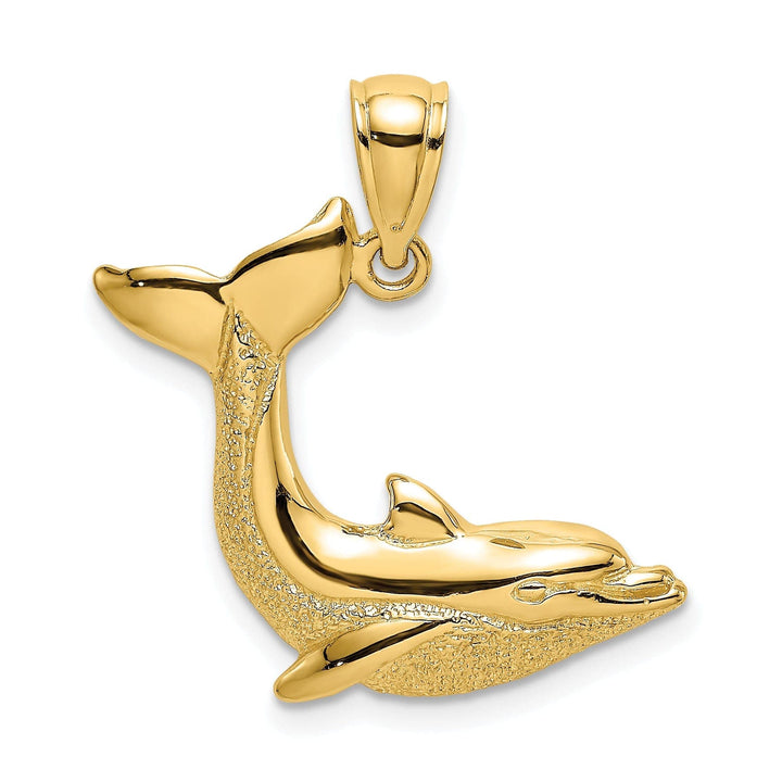 Lovely Rita's Pendants & Charms 14K Yellow Gold Textured Polished Finish 2-Dimensional Dolphin Flapping its Tail Charm Pendant